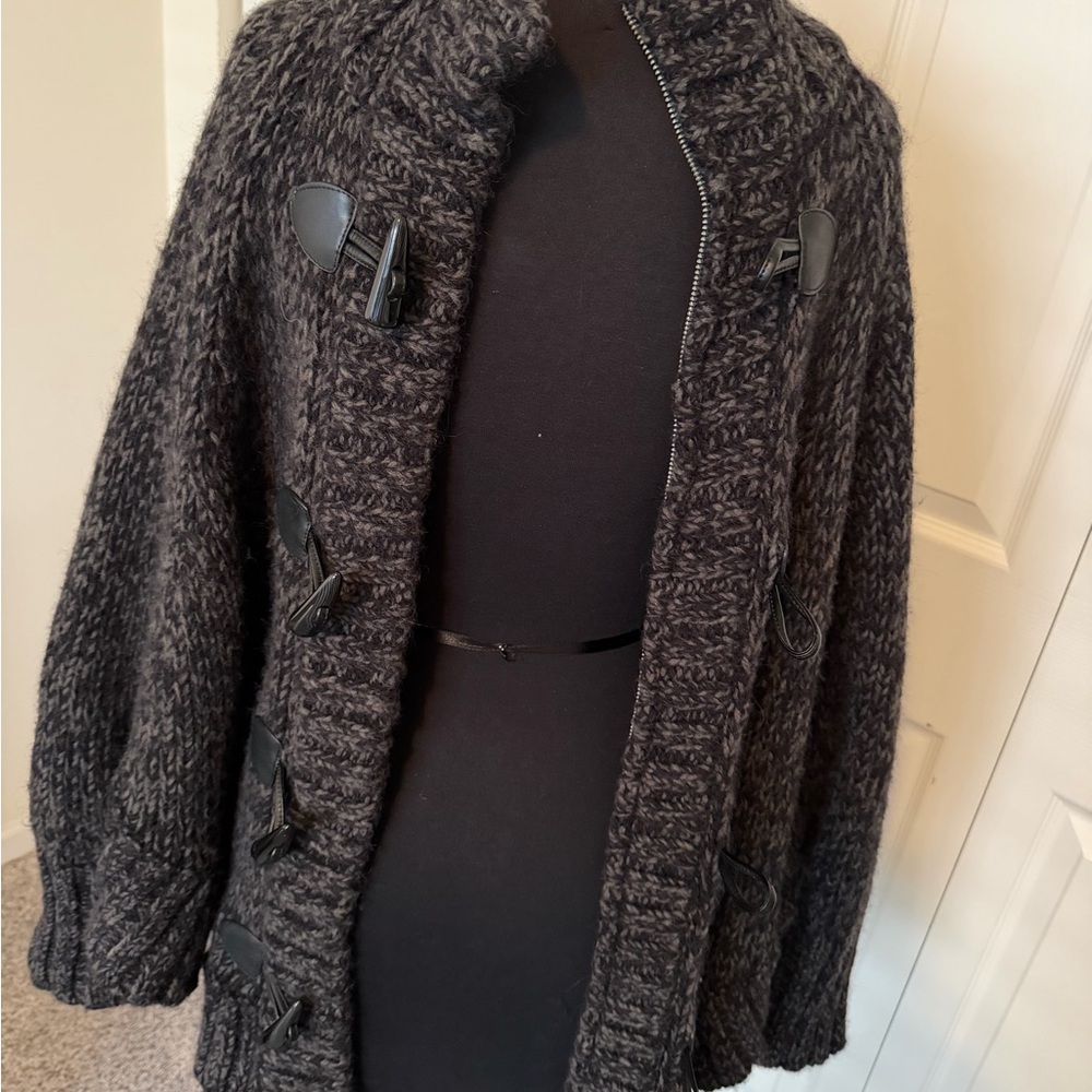 Michael Kors Charcoal and Black Toggle Poncho Sweater/Jacket